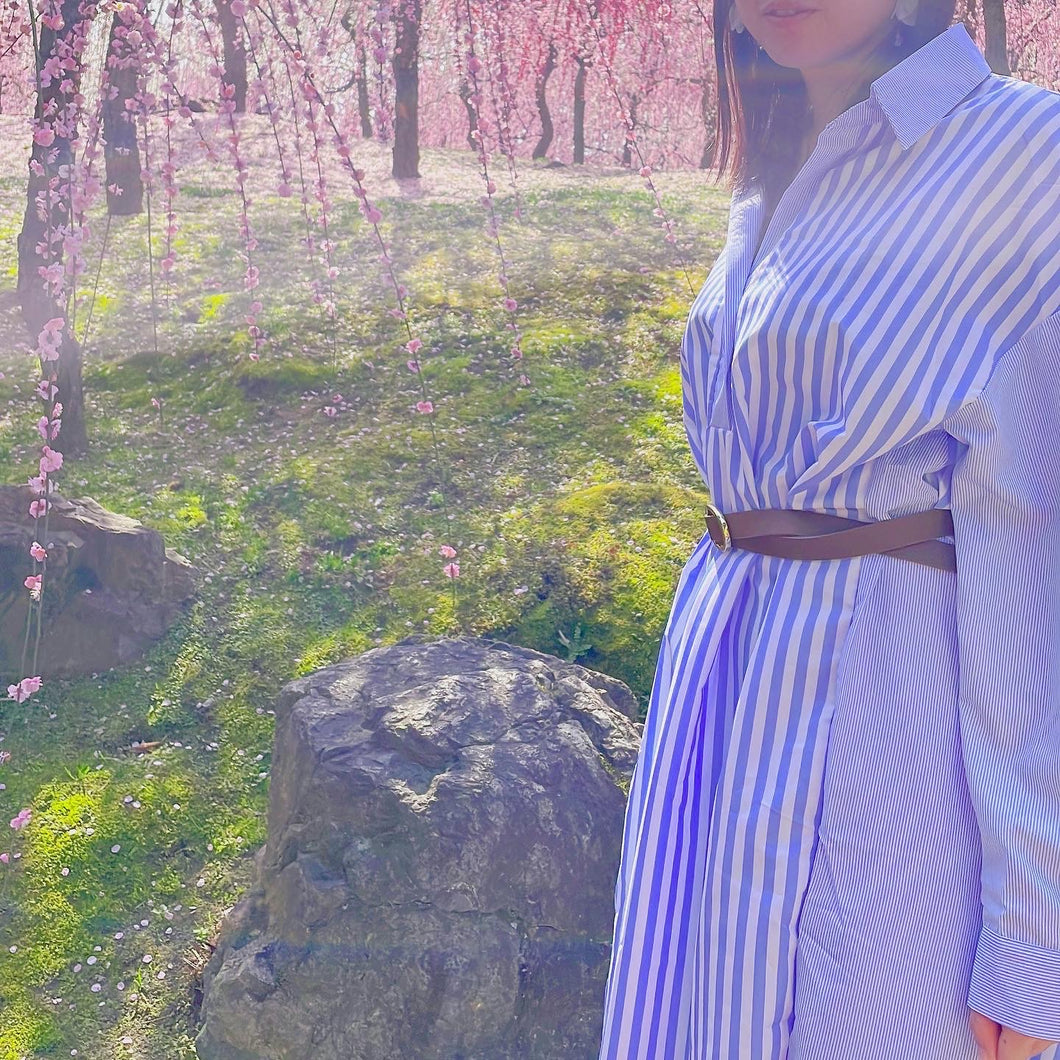 SALE【　Stripe  shirt dress　】  ストライプ　シャツ　スプリングドレスワンピース